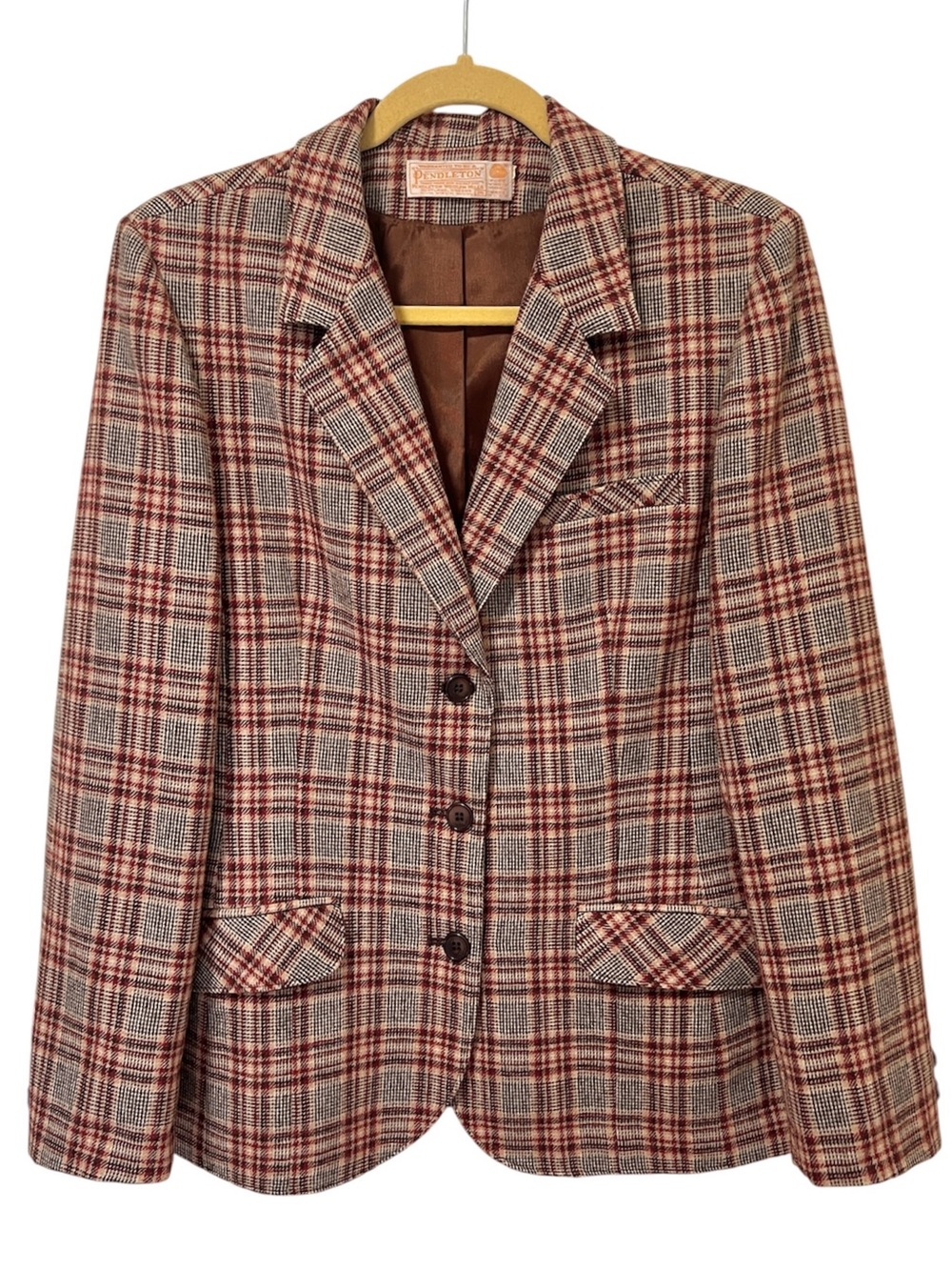 Vintage Pendleton Plaid Wool Blazer 14 S/M Brown and Red